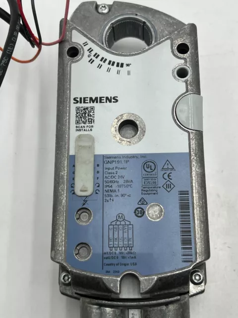 Siemens GNP191.1P Open Air Electronic Rotary Damper Actuator 24V AC/DC