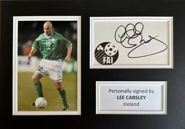 Lee Carsley Signed White Card In A4 Republic Of Ireland Mount Display