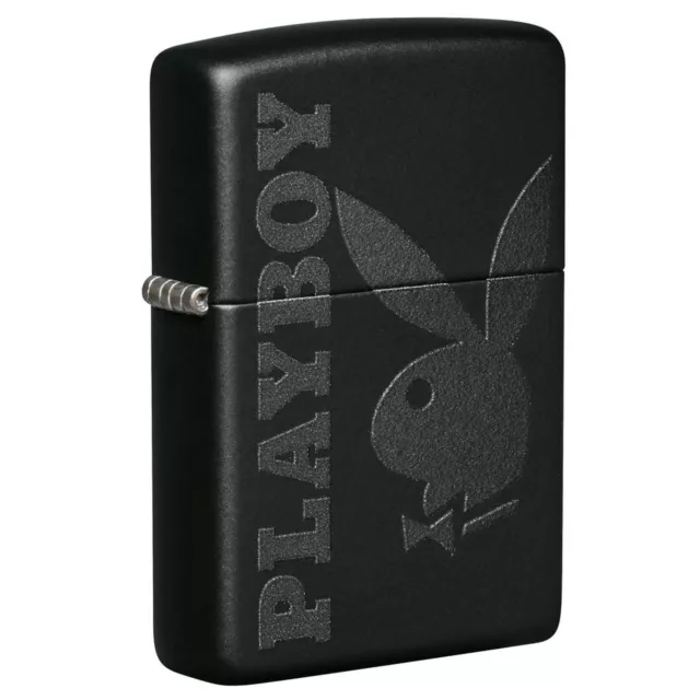 Zippo Windproof Lighter Playboy Logo and Bunny Matte Black Metal Genuine 49342