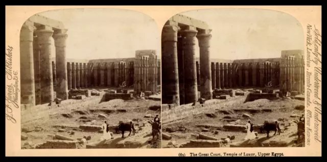 Egypte, Temple de Louxor, la Grande Cour, ca.1880, stéréo Tirage vintage stéréo,