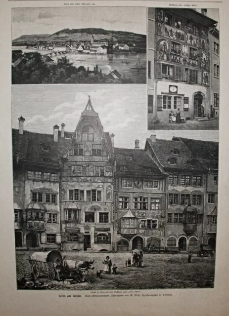 Stein am Rhein - Sammelblatt - Holzstich von 1888 / Roter Ochse