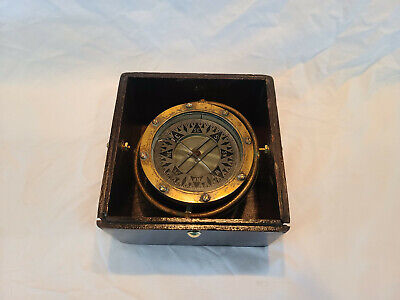 Vintage Rare Wilcox Crittenden Nautical Gimbal Compass w/ Wood Box