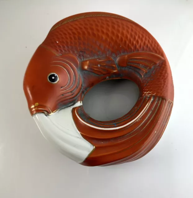 Neiman Marcus Koi Vase Japan, ceramic, vintage, fish, orange and white