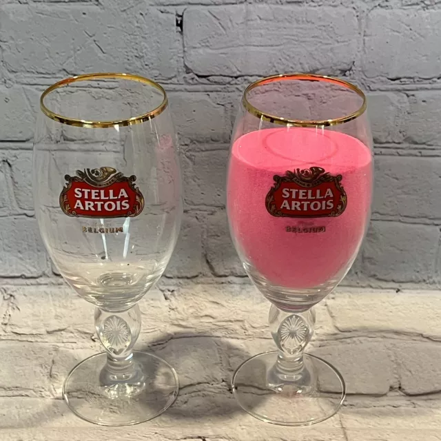 Set 2 Stella Artois Doré Bordé Chalice 33 CL à Tige Bière Gobelet Lunettes