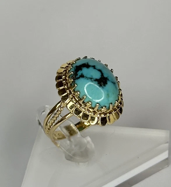 Bague Or Jaune 18K Avec Turquoise - Taille 54 - Occasion - Réf MP2558
