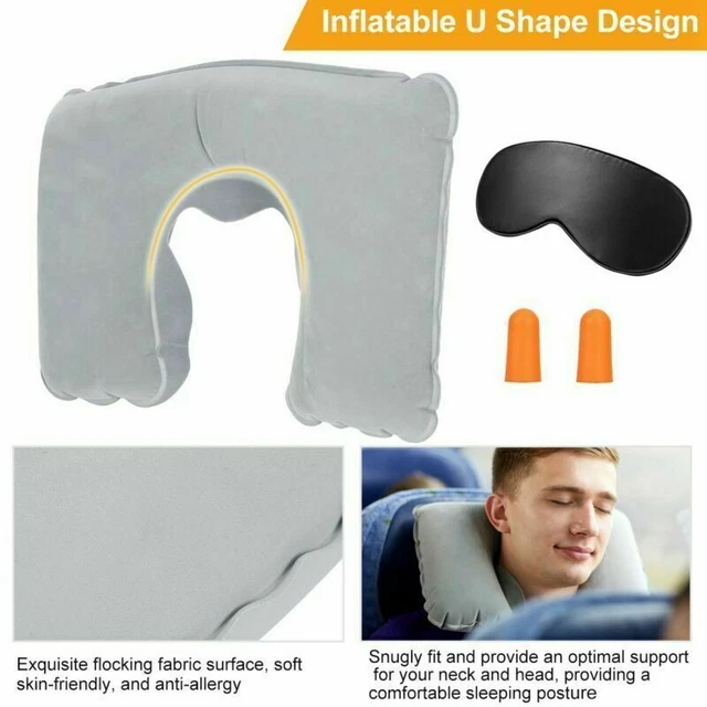 Inflatable Car Airplane Travel Sleep Head Neck Rest Office Nap Pillow + Eye Mask 2