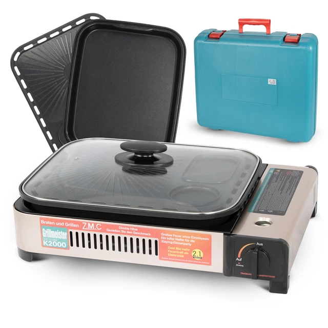 Réchaud Camping Gaz 1 Feu + Mallette – Puissant 2.2 KW – Allumage Piézo – Plaque Anti-Vent Pour Barbecue, Randonnée, Pique-Nique