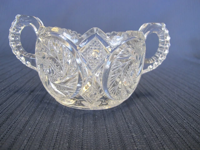 Vintage American Brilliant Cut Crystal Handled Hobstar Sawtooth Sugar Bowl