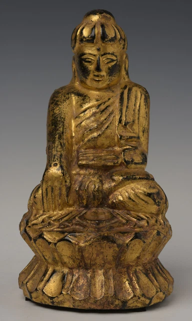 19th Century, Mandalay, Antique Burmese Wooden Seated Lotus Buddha