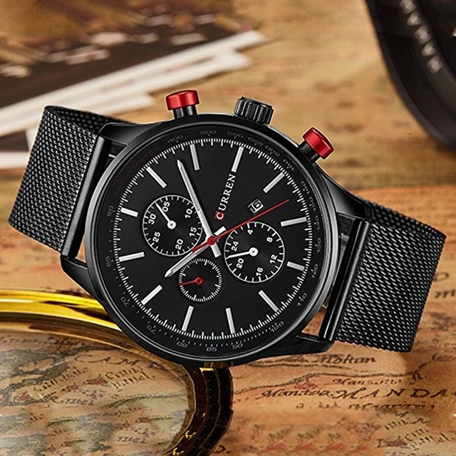 Montre Homme Curren - Style Sport Militaire - Mouvement Quartz Japonais - Boîtier Acier, Bracelet Métal - Neuve Avec étiquettes