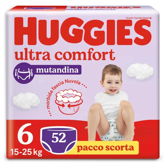Huggies Ultra Comfort Pannolino Mutandina, Taglia 6 (15-25 Kg), Confezione da 52
