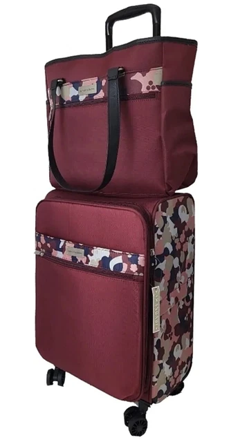 Samantha Brown 22" Spinner with Satchel 2-piece Set-Burgundy Geo Camo-NWT
