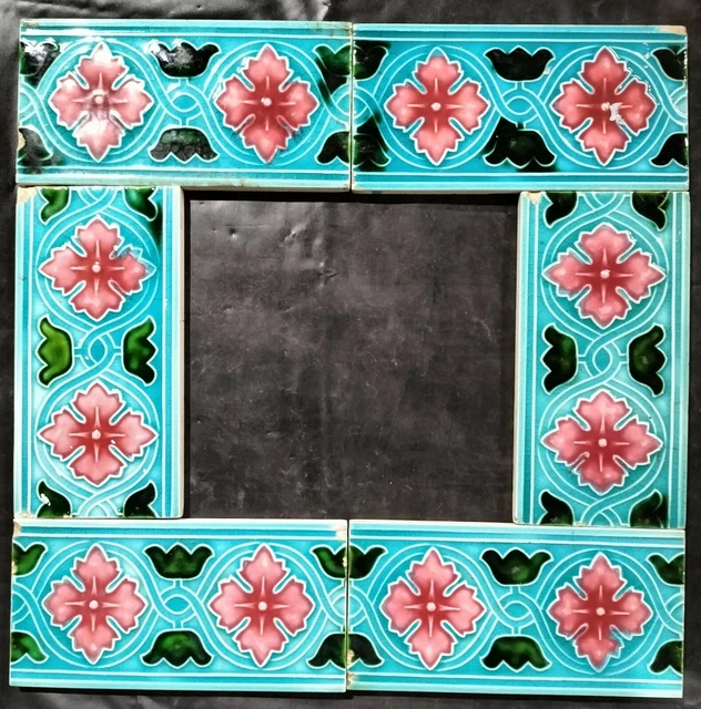 Antique Glazed porcelain Majolica 6 tile 3"x 6" Art & craft Border frame display