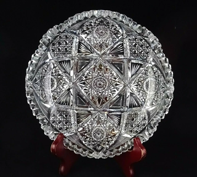 8” Round Nappy Bowl ABP American Brilliant Period Cut Glass Fans Caning