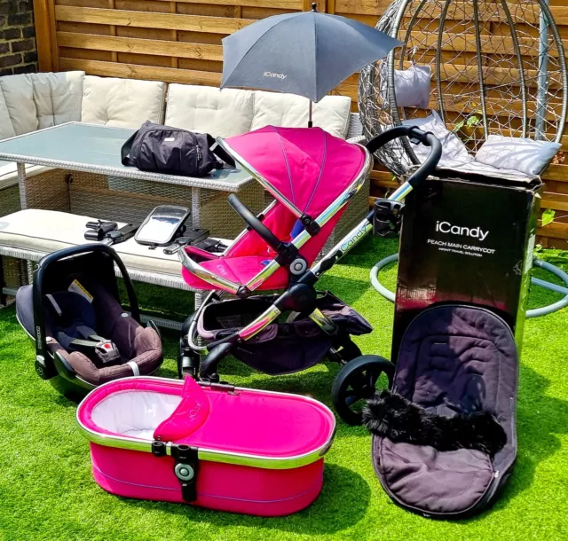 🔥 Bundle 3 in 1 Pram Pushchair Baby Buggy Set iCandy Peach 4 Travel System Pink