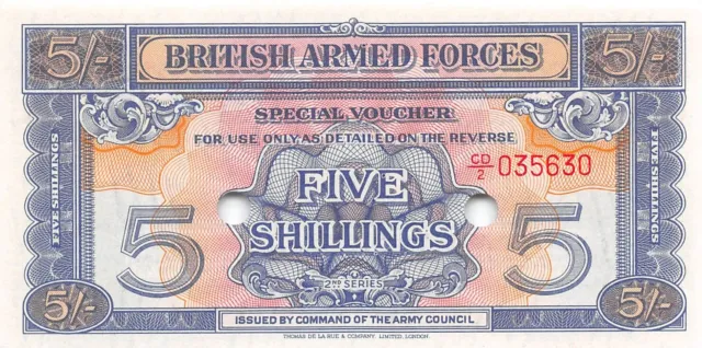 UK / BAF  5/-   ND. 1948  M20d  2nd  Series  CD/2  Uncirculated Banknote WB
