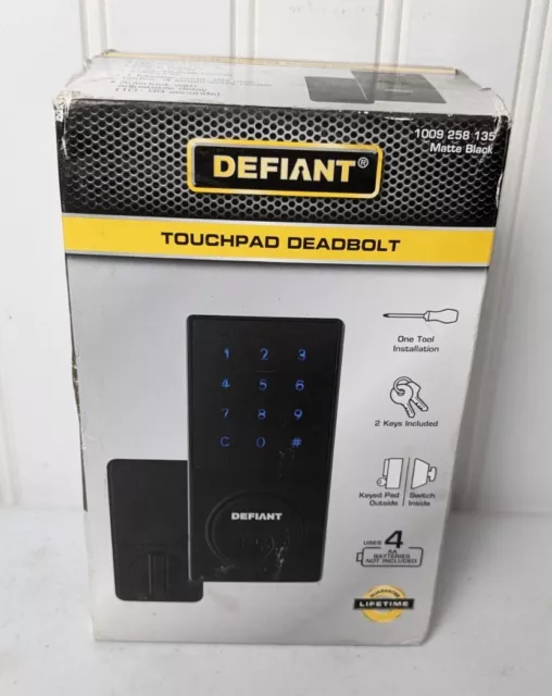 Defiant Slim Matte Black Electronic Touchpad Deadbolt Door Lock, New Sealed