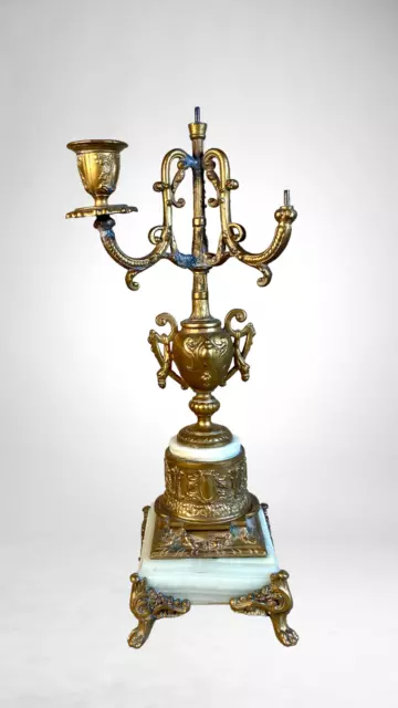 Ornate Marble and Gilt Bronze Ormulu Candelabra Candle Holder for Restoration