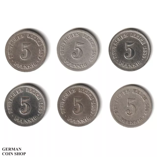 Set kleiner Adler 5 Pfennig 1889 A D E F G J - Kaiserreich