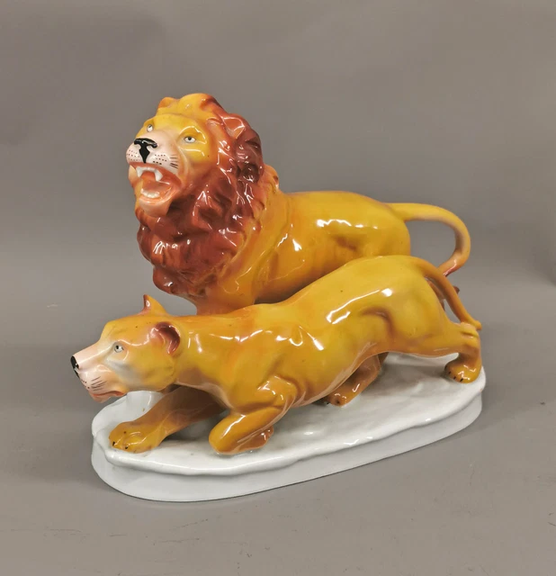 99840917 Figurine en Porcelaine Löwen-paar Bien Thuringe 26x11x18, 5cm