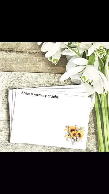 Condividi una scheda di memoria. Favors sveglia funerale personalizzati.  Memory Keepsake x 25