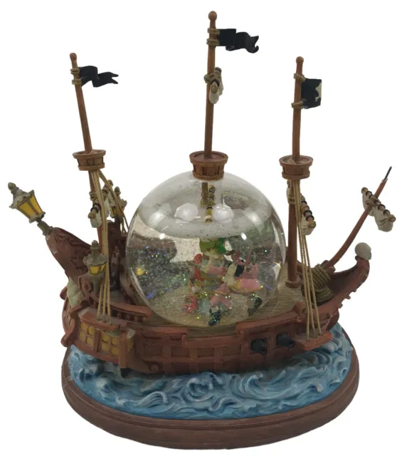 Disney Vintage Peter Pan "You Can Fly" Pirate Ship Snow Globe Lost Boys DAMAGED