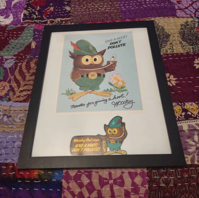 Vintage Woodsy Owl "Give a Hoot Don't Pollute" Framed Advertising Collectible