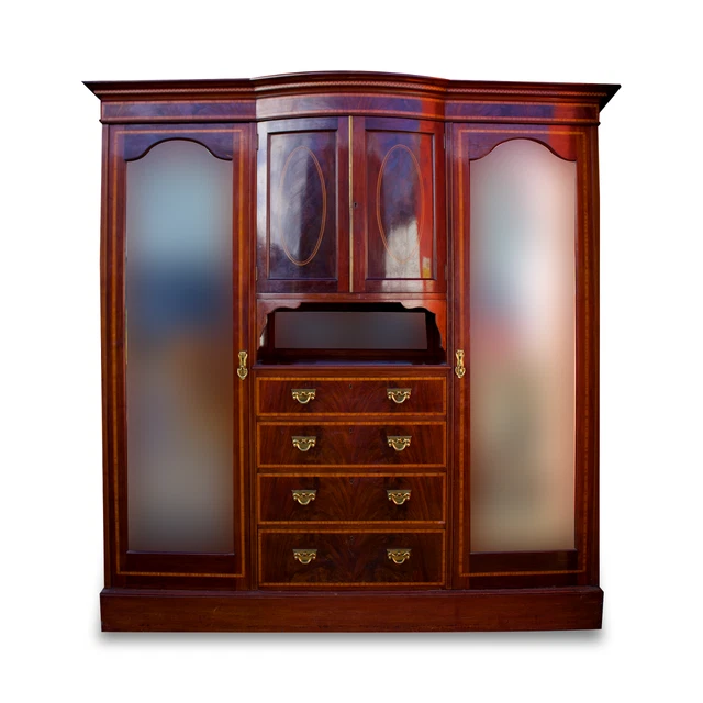 Antique Wardrobe / 19th Century Victorian Mahogany Inlaid Wardrobe