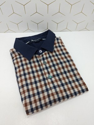 AQUASCUTUM BEIGE CHECK A Maniche Corte Casual Polo Shirt Top Taglia Media M PTP 21" 