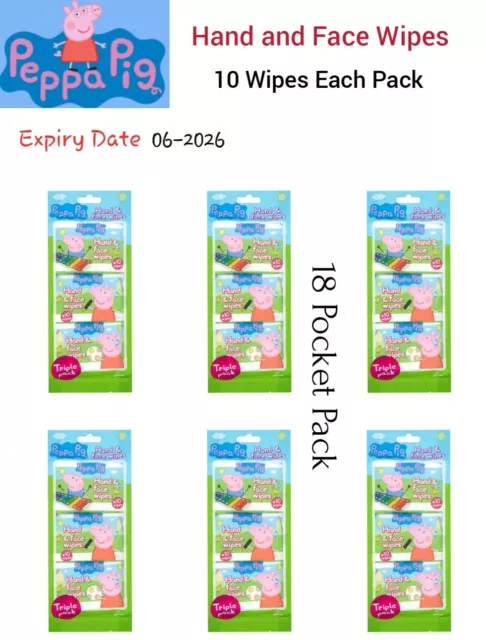 Peppa Pig Hand & Face Wipes - 18 Pocket Pack ( 10 Wipes Each Pack )