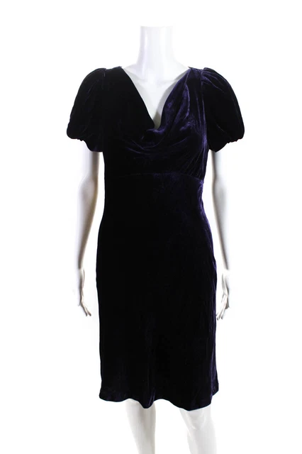 Ralph Lauren Rugby Womens Solid Short Puff Sleeve Velvet Dress Purple Size 4