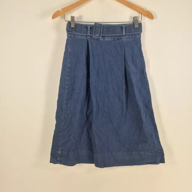 Haikure womens skirt size S aus 8 blue flare midi belt cotton blend 064535