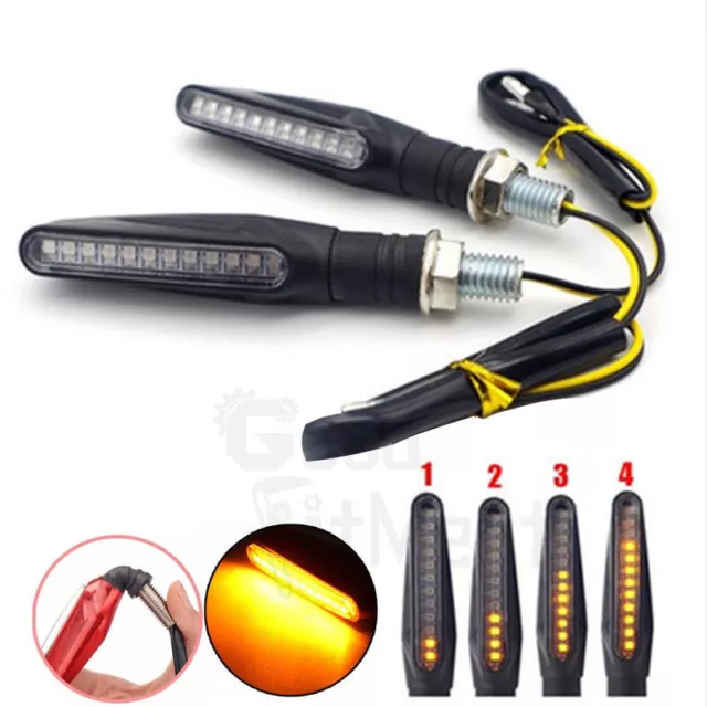 2Pcs Motorcycle Sequential Flowing LED Turn Signal Indicator + DRL + Tail Light