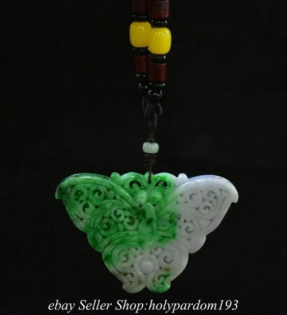 2.4" Old Chinese Natural Emerald Jade jadeite Carved Butterfly Statue Pendant