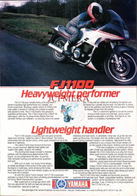 YAMAHA 'FJ1100' Motor Cycle ADVERT Original Vintage 1984 Print Ad 690/99