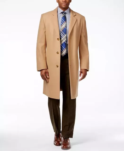 London Fog Mens Signature Wool-Blend 3-Button Overcoat Camel 40L New with Tags