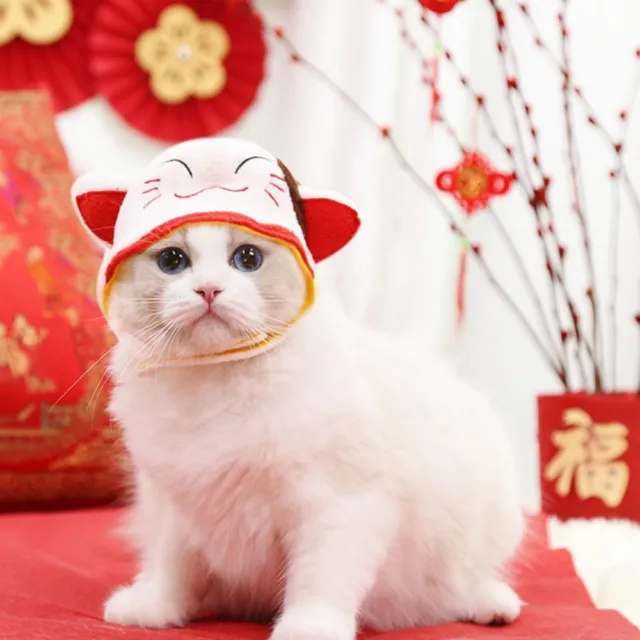 Cute Cat Pet Hat Festive Atmosphere Red Head Cover Cat Warm Plush Hat