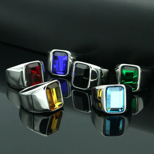 Men's Ring Multi color Fashion Gemstone Titanium Steel Men's and Women's Ring