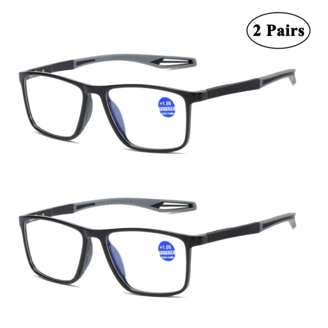 2x Mens Womens Anti-blue Light Square Reading Glasses 1.0 1.5 2.0 2.5 3 3.5 4.0