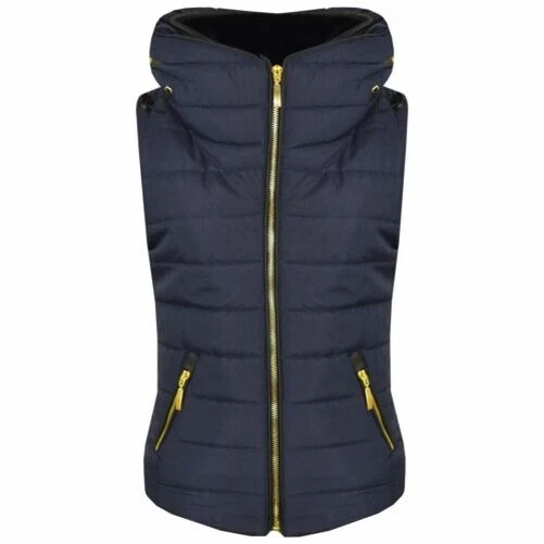 Bambine Ragazzi Navy Piumino Bolle Maniche con Cappuccio Gilet Imbottito Giacche