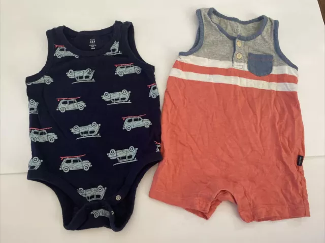 Baby Gap 6-12 month boy red white blue romper & dark blue surfer car sleeveless