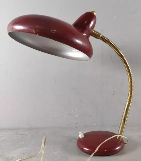 Lampe de bureau tôle fer rouge bordeaux avec flexible orientable vintage