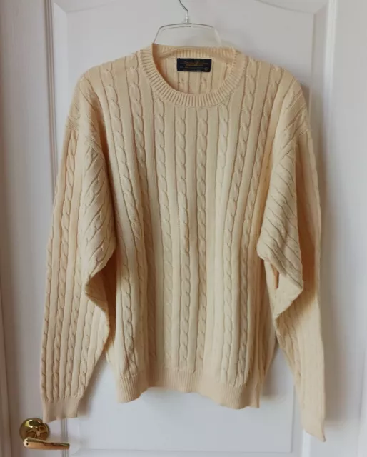 NWOT! Brooks Brothers Cotton Cable Knit Men's Soft Yellow Sweater Sz XL