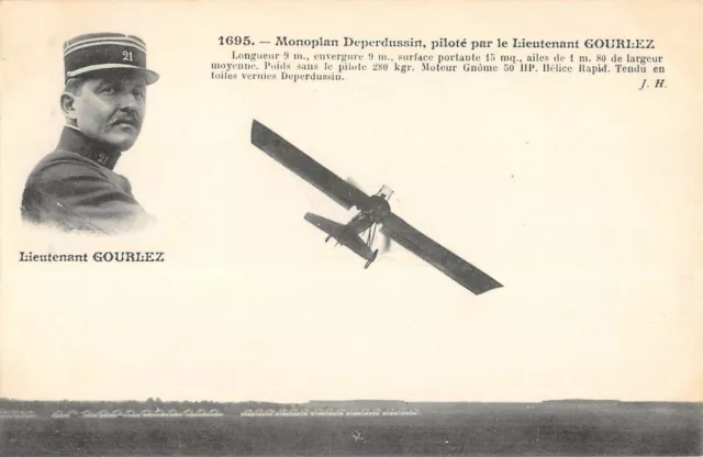 Cpa Aviation Monoplan Deperdussin Pilote Par Le Lieutenant Gourlez