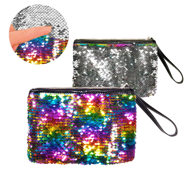 Borsa a mano con paillettes reversibile borsa culturale colori arcobaleno borsa da polso donna