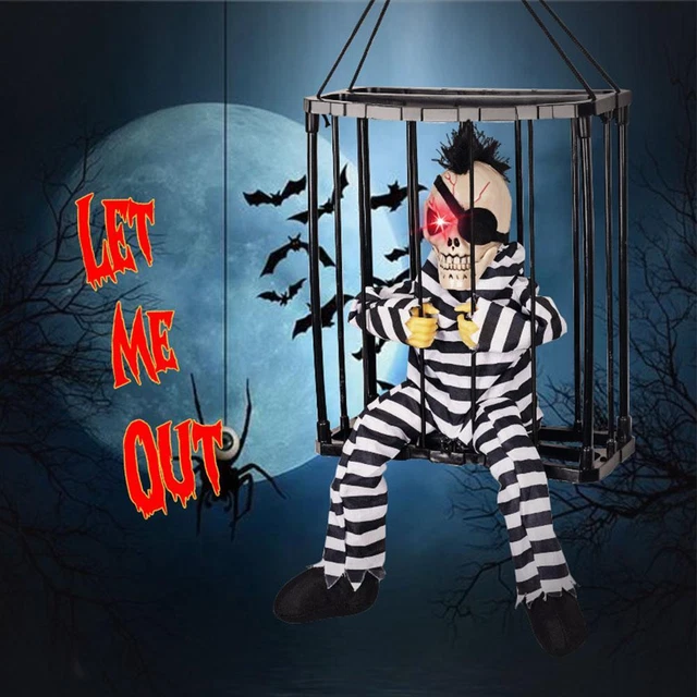 Cage Ghost Halloween Hanging Decor Yelling Scary Animated Prisoner Ghost T