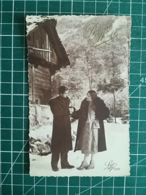 Xd064 CPA Fantasy Circa 192 Photo Couple Snow Chalet Mountain