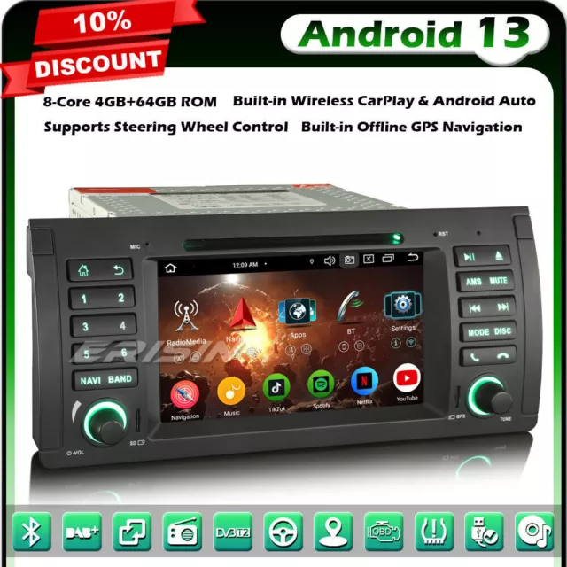 Android 13 8-Core 64GO DAB+ DVD DSP Autoradio GPS pour BMW X5 E53 BT 5.0 CANbus