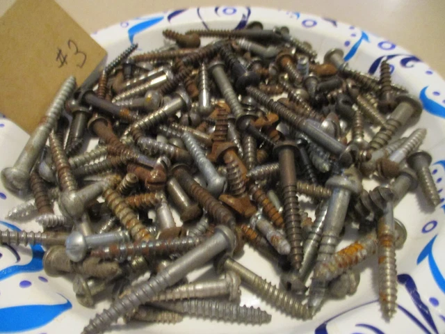 145--Vintage Round Head Steel Wood Screws, Nice Mixed Lot,  1/2" - 2" Long,   #3