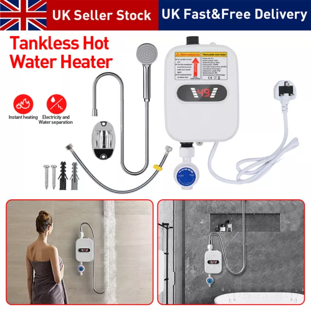 3500W Tankless Hot Water Heater Shower Electric Portable Instant Boiler Bathroom